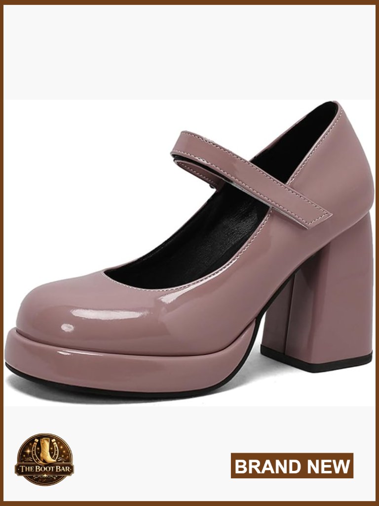 Patent Leather Platform Chunky Heel Mary Jane Pumps Hook Loop Closure Dress
